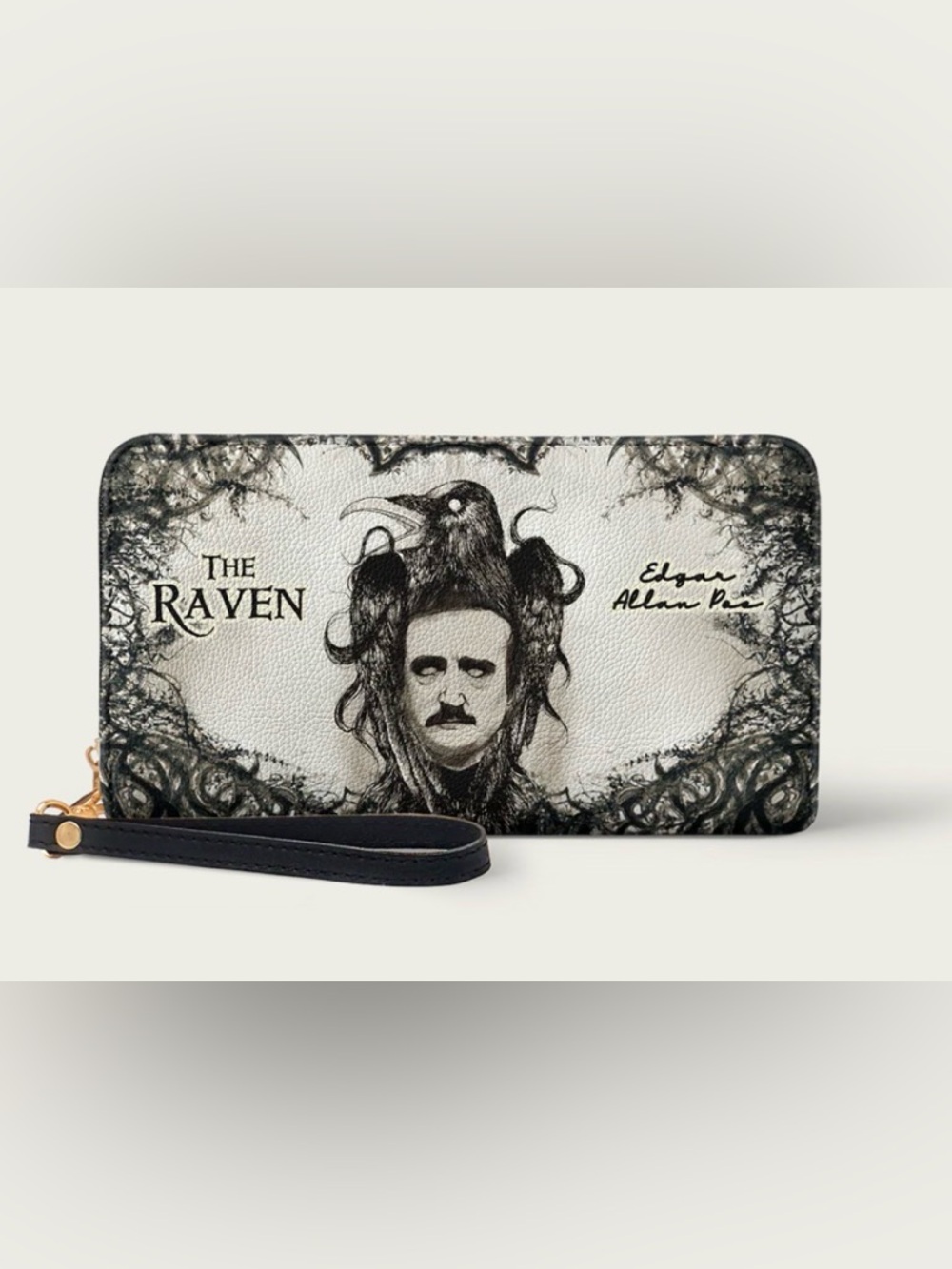 Edgar Allan Poe The Raven Wristlet Wallet - Black and White NIP